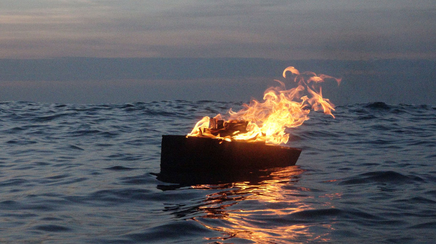 Burning boat for death anniversary
